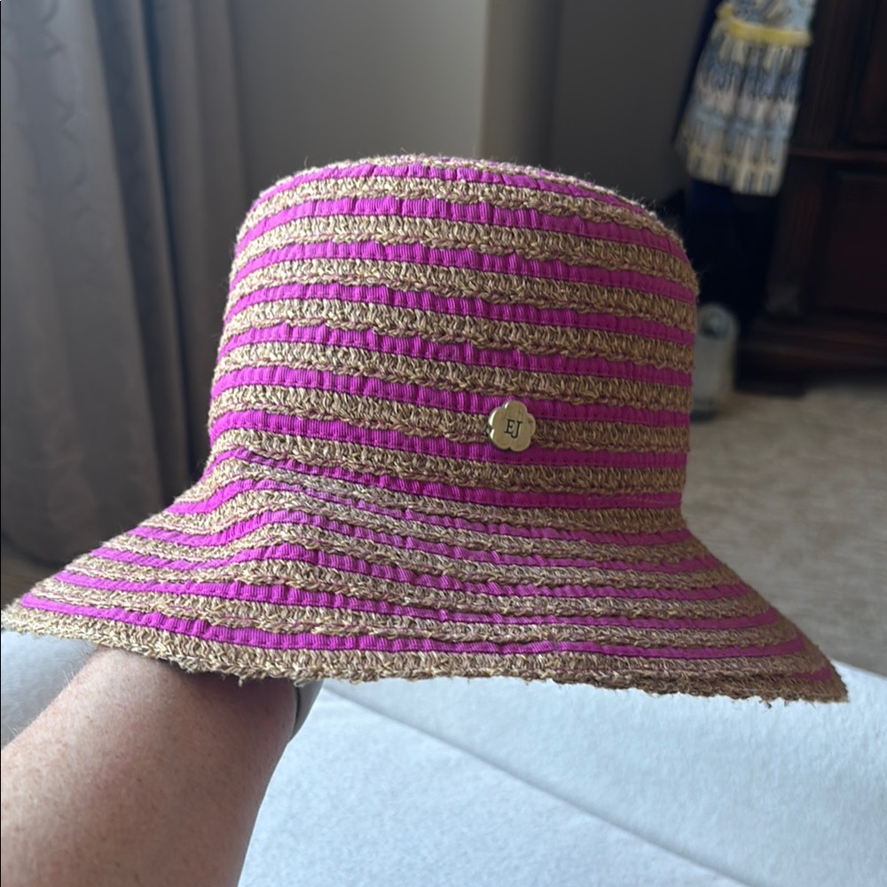 Eric Javits Pink and Tan Striped Women’s Sun Hat